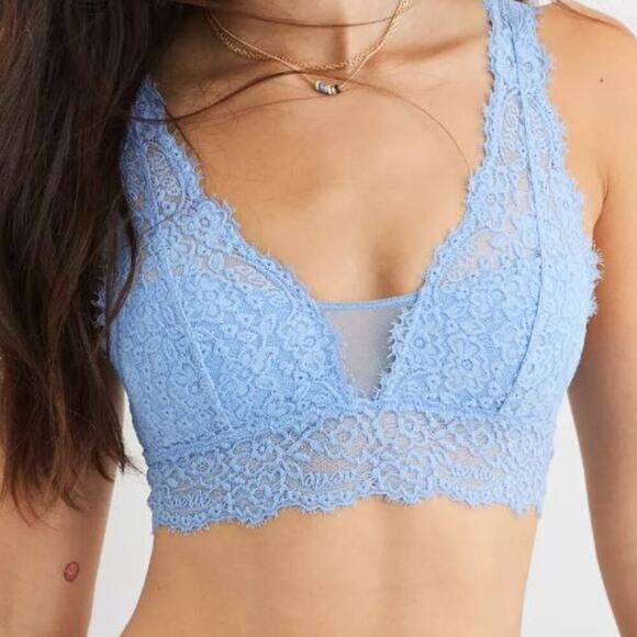 aerie Other - Aerie Brand Eyelash Lace Padded Plunge Bralette Ice Blue NWT Size XXS